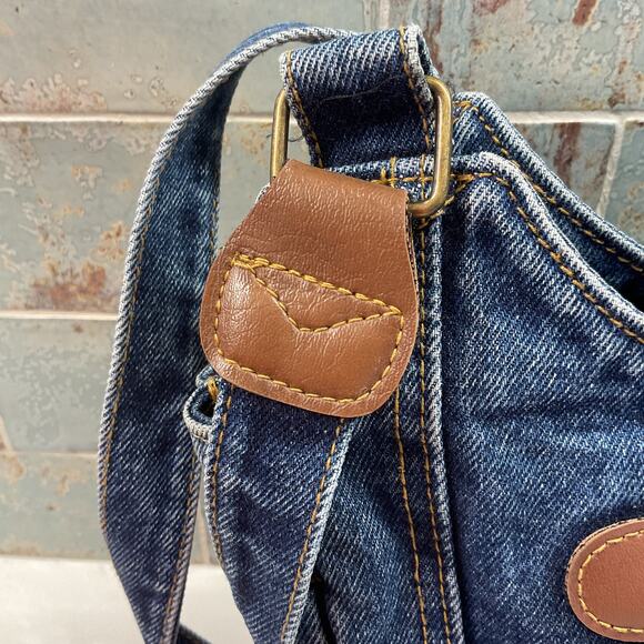 Y2K Upcycled Vintage Handmade Denim Shoulder Bag With Floral Embroidery - Picture 7 of 15